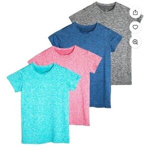 NWT 4x Real Essentials : Girl Short Sleeve Dry-Fit Crew Neck Athletic T-Shirt